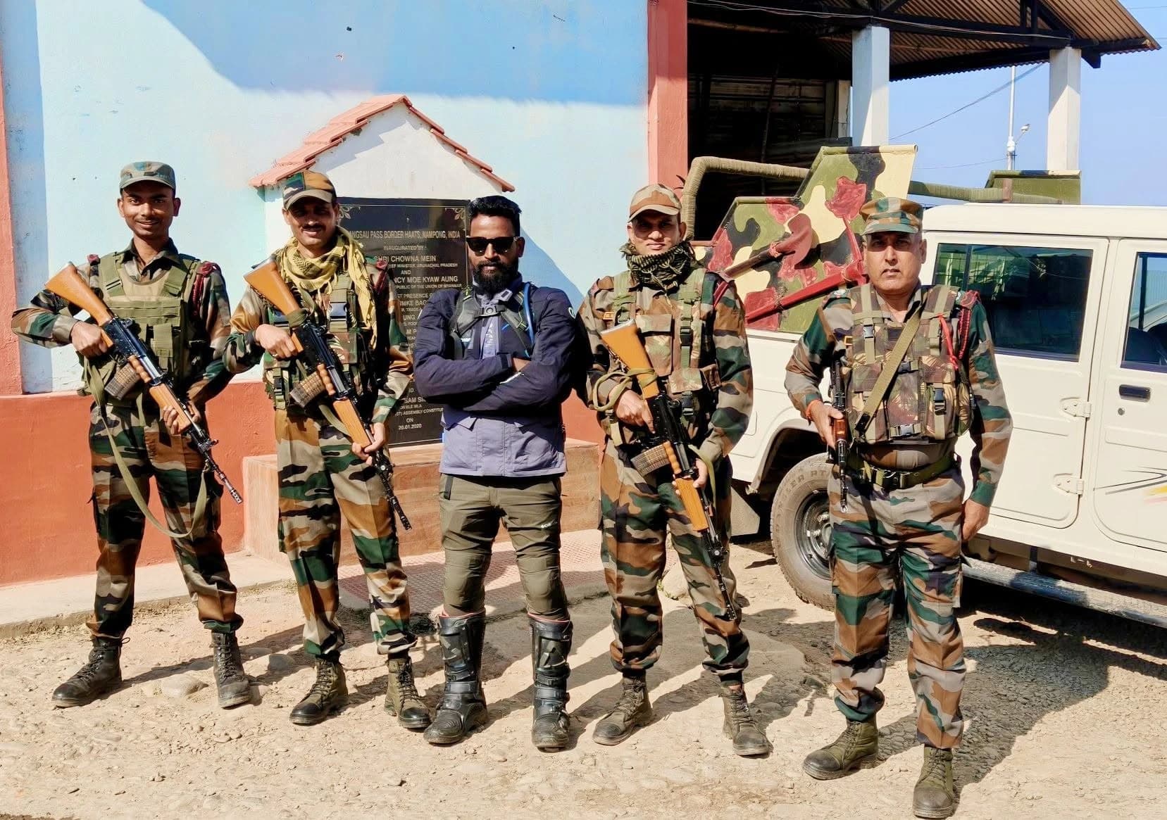 Prasanta Barik with Indian Army personnel at a border post