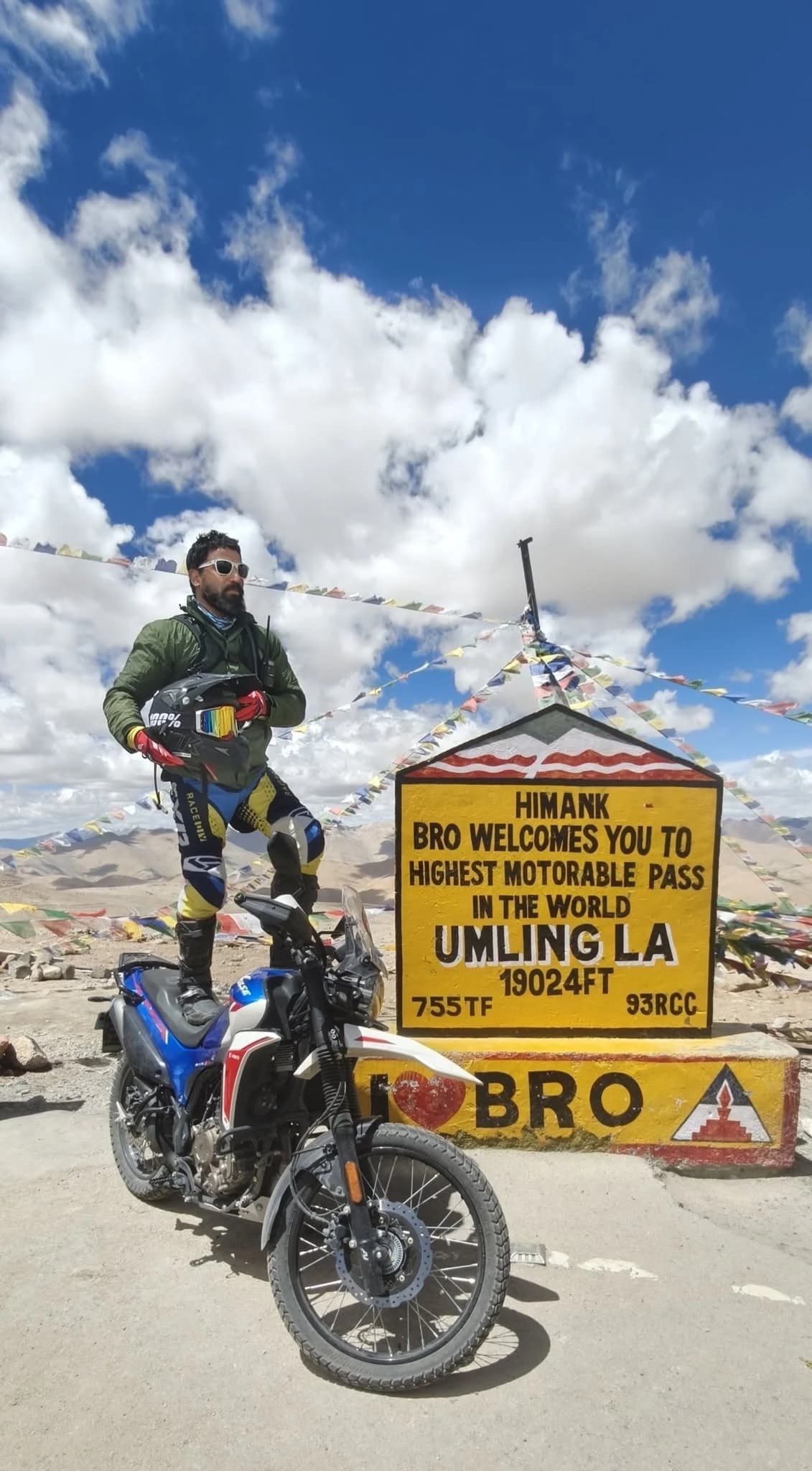 Prasanta Barik with his motorcycle at Umling La, 19,024 feet